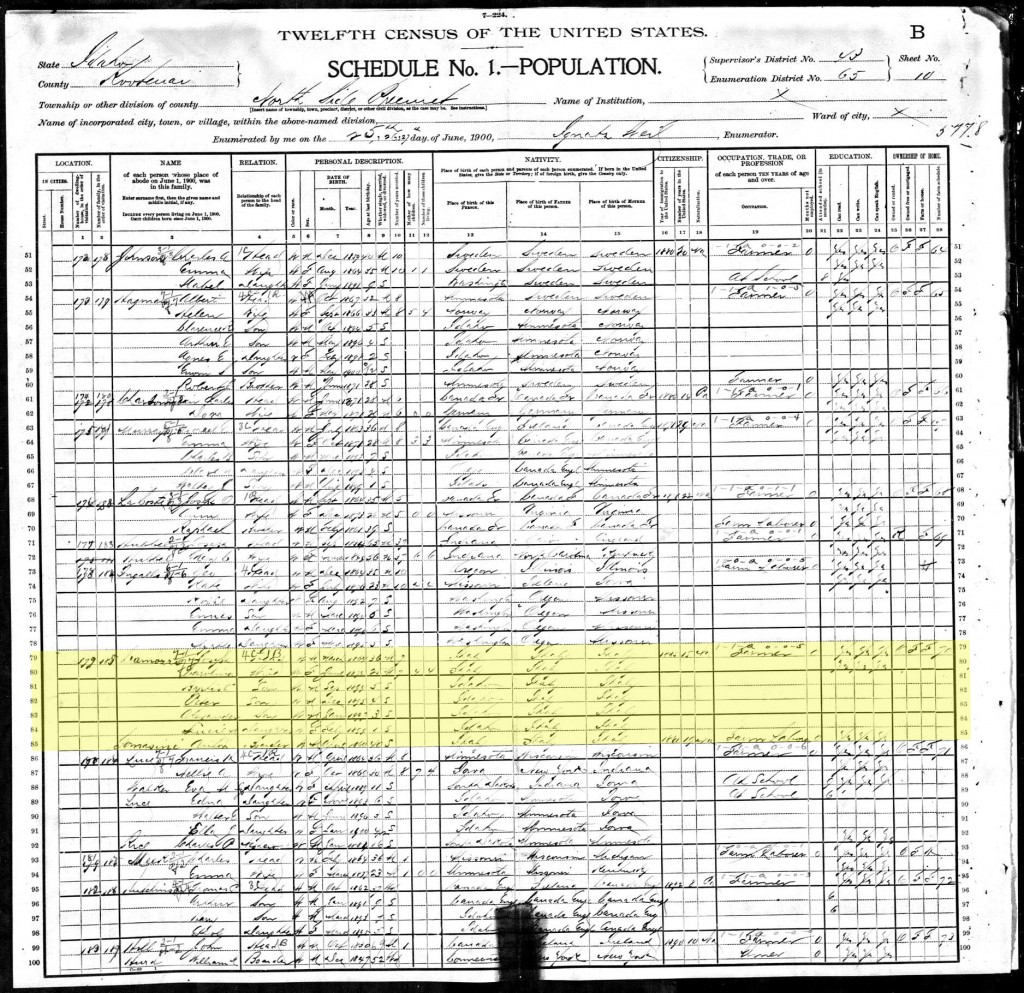 Giuseppe Camozzi 1900 US Census
